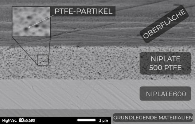 SEM-Querschnitt einer NIPLATE 500 PTFE-Beschichtung