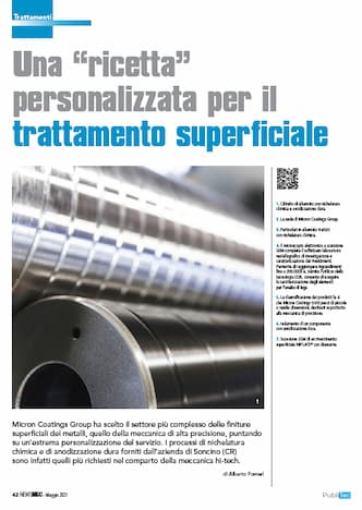 Copertina di articolo su rivista trattamenti e finiture