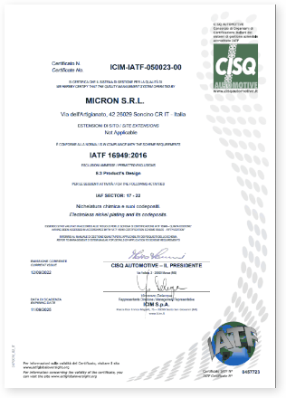 Zertifikat IATF 16949 Micron Srl