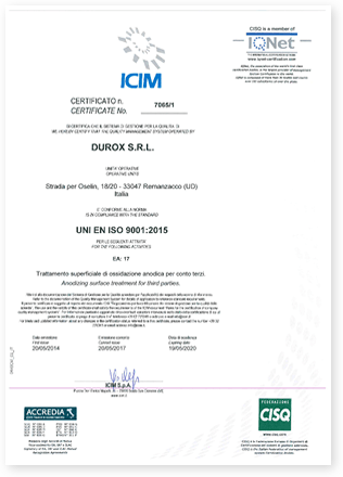 Zertifikat ISO 9001 Durox Srl
